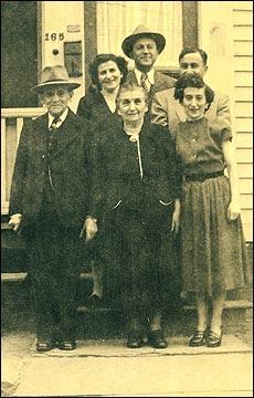 Clockwise from left: Salomon Katten, his daughter Golde Schoen, his sons Siegmund and Al, his daughter Gerda, and his wife, Malchen, in Hartford in 1950, long after their ordeal.